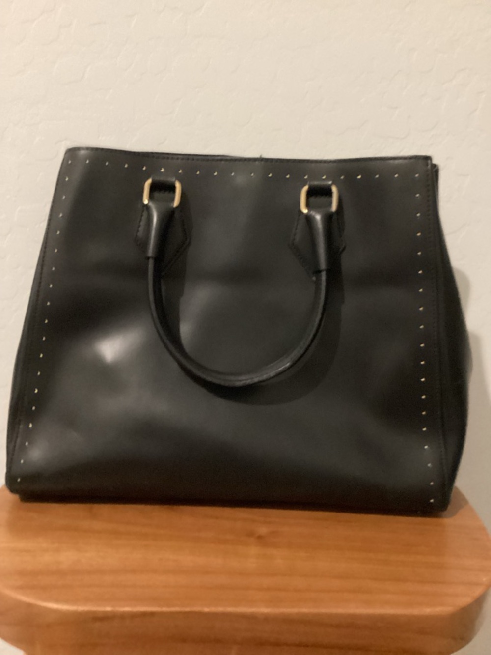 Structured Black Tote with Subtle Gold Stud Accents